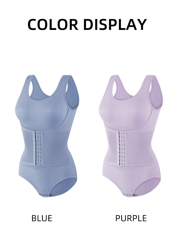 Double layered waist cinching triangle style one-piece shapewear with open buttons