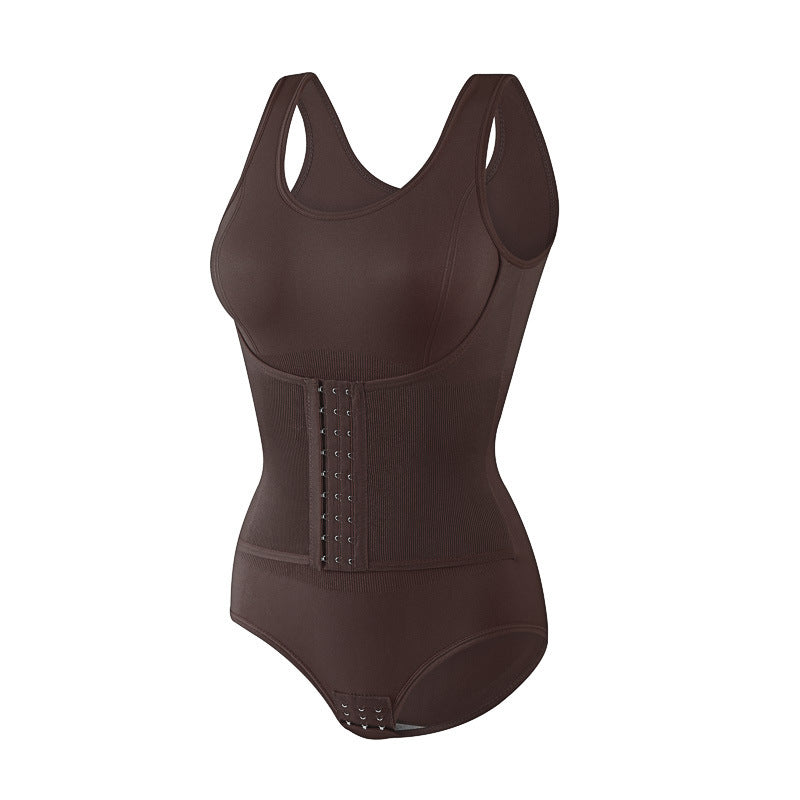 Double layered waist cinching triangle style one-piece shapewear with open buttons