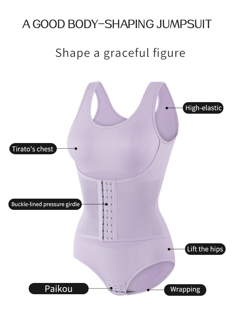 Double layered waist cinching triangle style one-piece shapewear with open buttons
