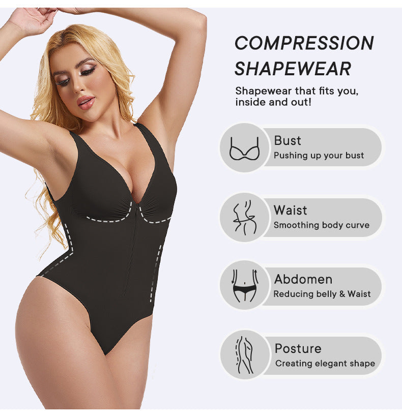 cinching belly tight fitting, zipper style shapewear