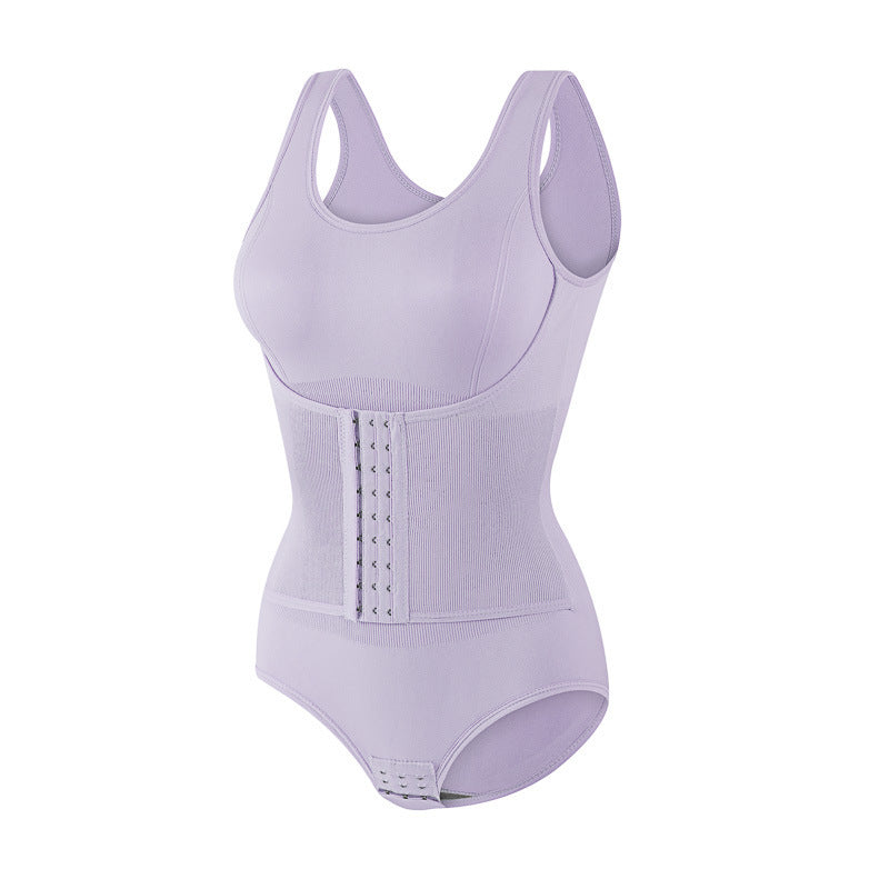Double layered waist cinching triangle style one-piece shapewear with open buttons